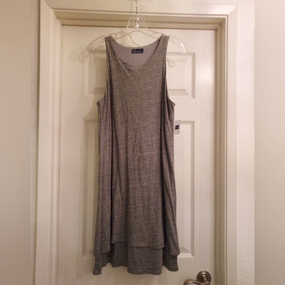 NWT GAP cotton/linen tiered sleeveless dress, grey marled fabric, size S